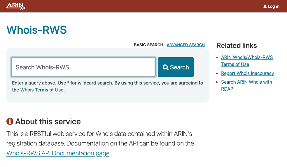 screen capture showing whois-rws interface